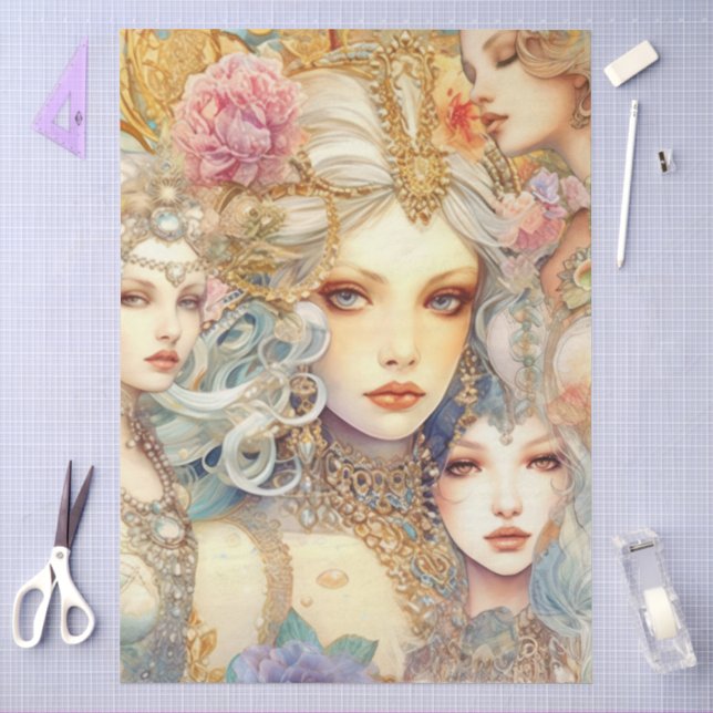 Papel De Seda Collage de arte abstracto de sirenas decoupage (Artesanía)