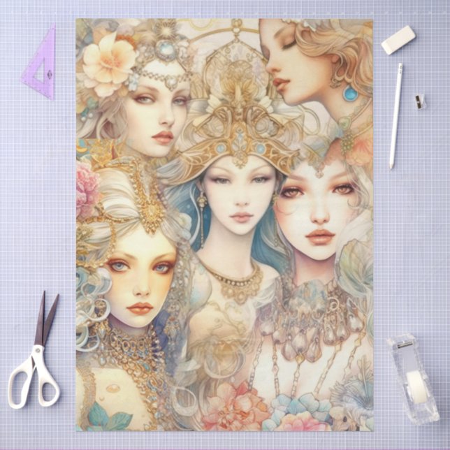 Papel De Seda Collage de arte abstracto de sirenas decoupage (Artesanía)
