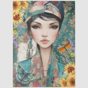 Papel De Seda Collage de arte de rostro de mujer hermosa en medi