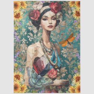 Papel De Seda Collage de arte de rostro de mujer hermosa en medi