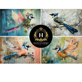 Papel De Seda Collage de aves caprichosas decoupage