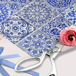 Papel De Seda Collage de baldosas de cocina azul y blanca