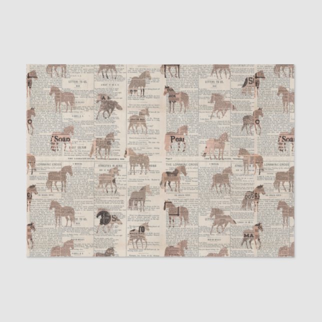 Papel De Seda Collage de caballos de periódicos de época (Anverso)