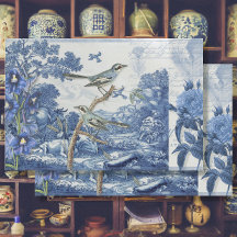 Collage de Chinoiserie Toile Floral Blue White Scr