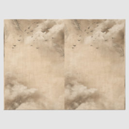 Papel De Seda Collage de Cielo Pastel Plumas Aves Nubes