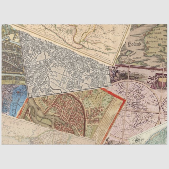 Papel De Seda Collage de cosechas antiguas (Anverso)