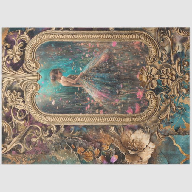 Papel De Seda Collage de cuadernillo, marco dorado, Chica en cam (Anverso)