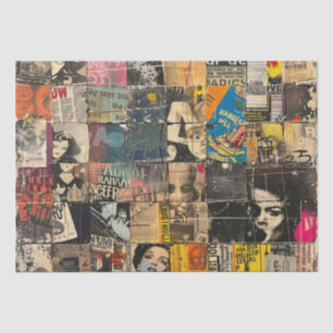 Papel De Seda Collage de cuadrícula de cómic de rock punk blanco