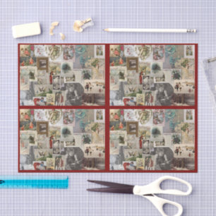 Papel De Seda Collage de efímeras navideñas antiguas decoupage