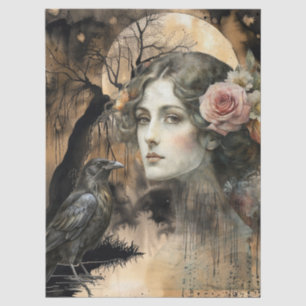 Papel De Seda Collage de Fantasy Gótica Raven y Arte Chica