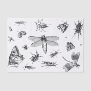 Papel De Seda Collage de insectos blancos y negros de estilo vin