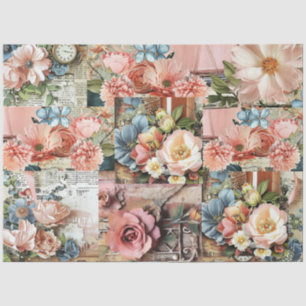 Papel De Seda Collage de la Efemera Floral Vintage rosa grande