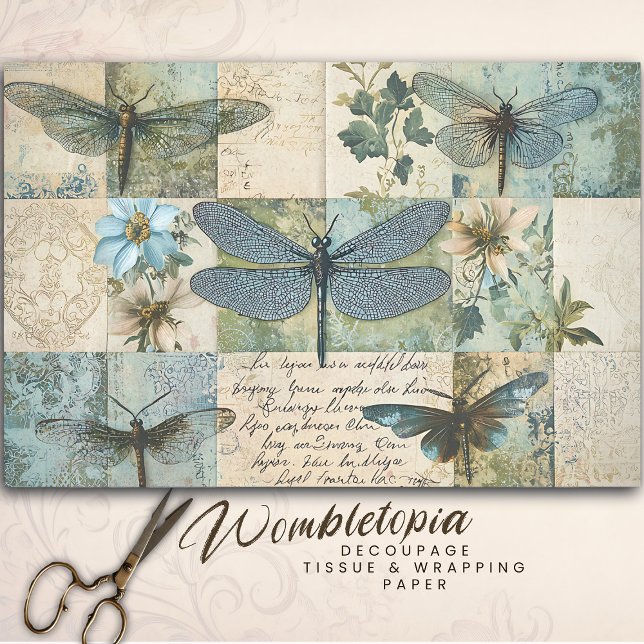 Papel De Seda Collage de la libélula vendimiosa Descarga botánic (Subido por el creador)
