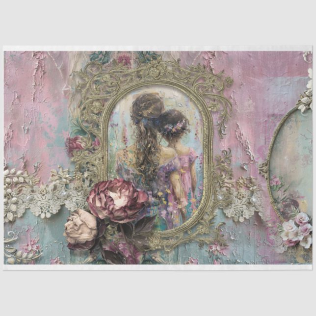 Papel De Seda Collage de la Madre y la Hija Shabby Chic & Floral (Anverso)