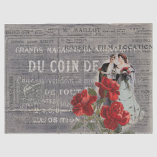 Papel De Seda Collage de la tipografía francesa de la pareja roj