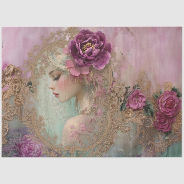Papel De Seda Collage de lujo Shabby Chic Mix Medios Retrato Art (Anverso)