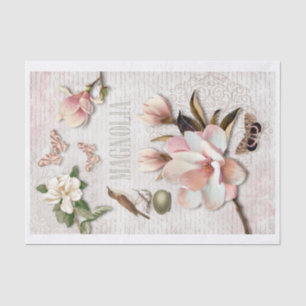 Papel De Seda Collage de Magnolia, pájaro y mariposas