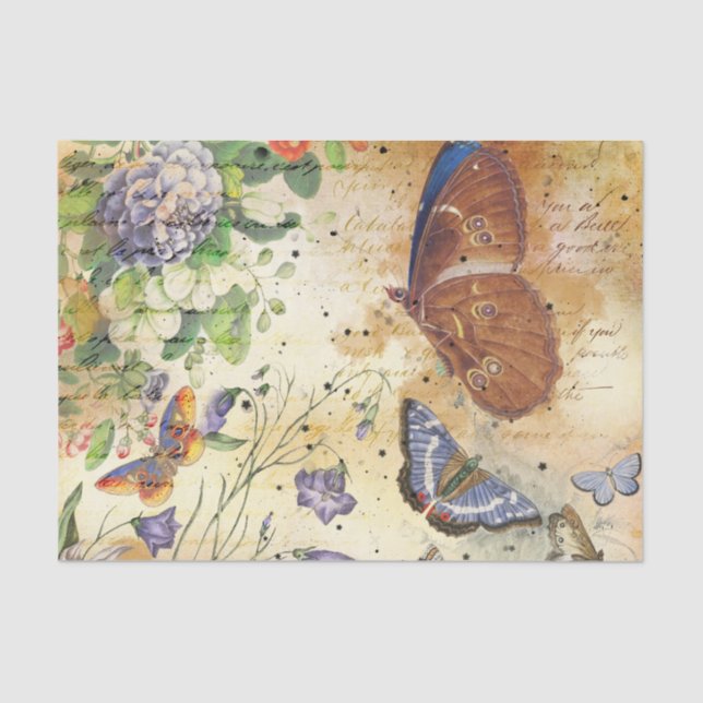 Papel De Seda Collage de mariposa de época (Anverso)