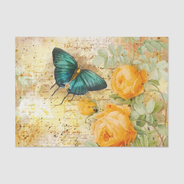 Papel De Seda Collage de mariposa de época (Anverso)