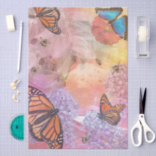 Papel De Seda Collage de mariposas monarca y abejas