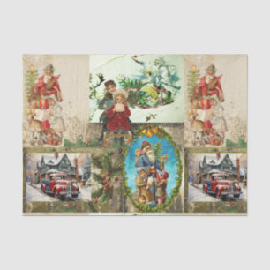 Papel De Seda Collage de Navidad vintage - Trineo de Santa, Niño