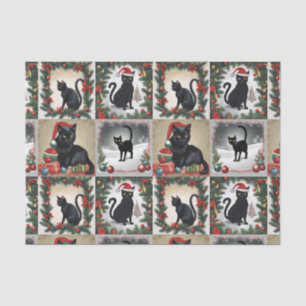 Papel De Seda Collage de Navidades de gatos negros para amantes