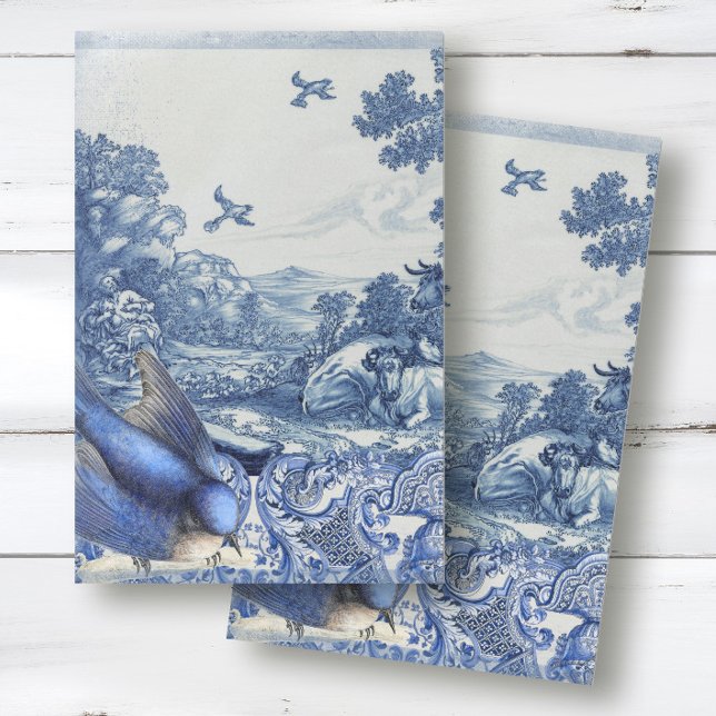 Papel De Seda Collage de pájaro de tela azul blanco francés (Subido por el creador)