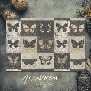 Papel De Seda Collage de polilla gótica en desenlace negro y bei