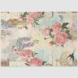 Papel De Seda Collage de primavera con aves y flores | Desvincul