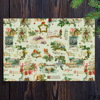 Papel De Seda Collage de saludos navideños festivos vintage-verd