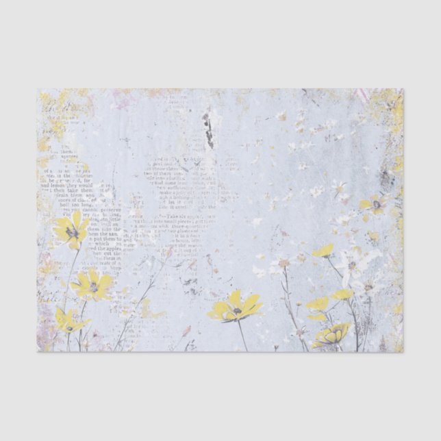Papel De Seda Collage de texto de Shabby Yellow Wildflower Daisy (Anverso)