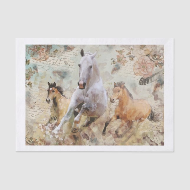 Papel De Seda Collage de tres caballos salvajes galopantes (Anverso)