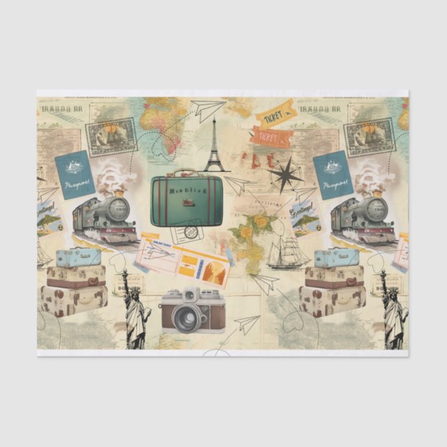 Papel De Seda Collage de Viajes de Vintage (Anverso)