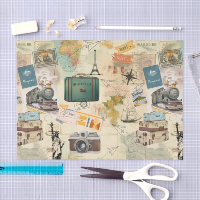 Papel De Seda Collage de Viajes Vintage (Artesanía)
