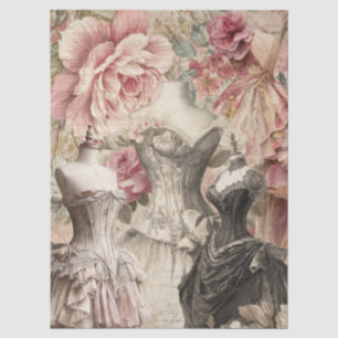 Papel De Seda Collage de Vintage y rosas rosadas con problemas