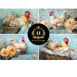 Papel De Seda Collage Decoupage de Pollo Floral Amarillo