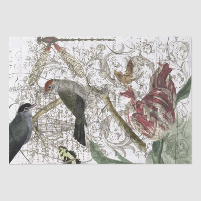 Papel De Seda Collage del pájaro (Anverso)