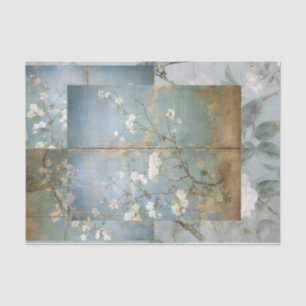 Papel De Seda Collage del Panel Azul de Chinoiserie Aged