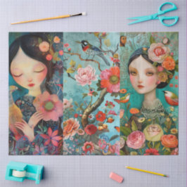 Papel De Seda Collage elegante y colorido de decoración floral