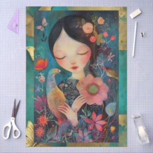 Papel De Seda Collage elegante y colorido de decoración floral