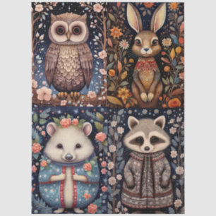 Papel De Seda Collage floral de animales de bosque de bosques gr