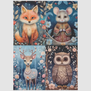 Papel De Seda Collage floral de animales de bosque de bosques gr