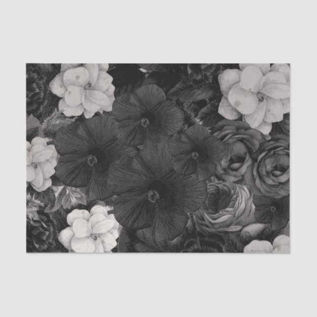 Papel De Seda Collage floral de Black&White (Anverso)