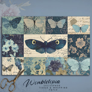Papel De Seda Collage floral de deshielo azul de mariposa azul v