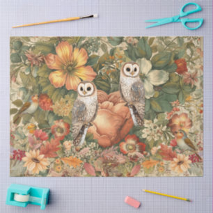 Papel De Seda Collage floral de lechuzas y aves Cottagecore
