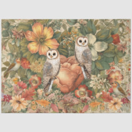 Papel De Seda Collage floral de lechuzas y aves Cottagecore