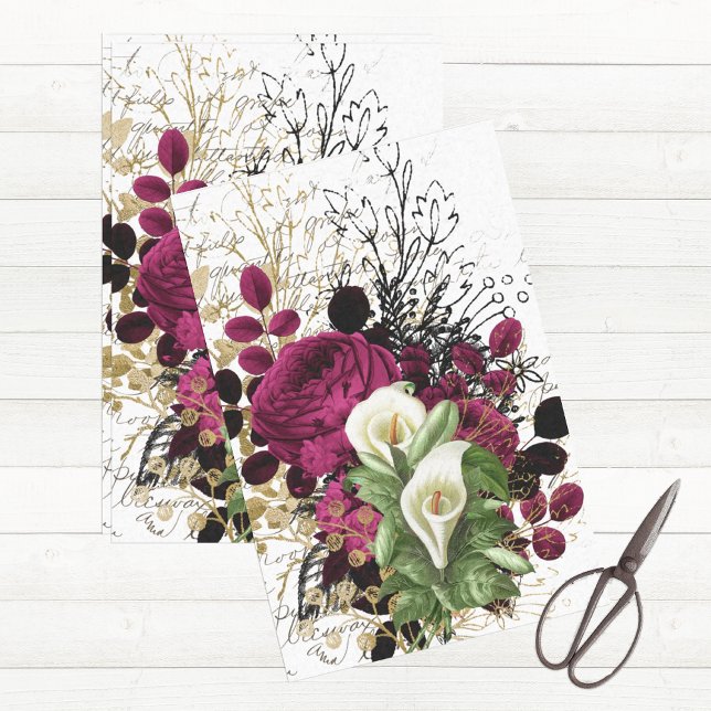 Papel De Seda Collage floral victoriano (Floral tissue paper for decoupage or gift wrapping)