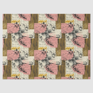 Papel De Seda Collage Grunge Vintage Magenta Mostaza Negro Crema