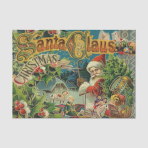 Papel De Seda Collage Navideño de Papá Noel Victoriano Antiguo