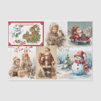 Papel De Seda Collage navideño vintage con Santa y los niños